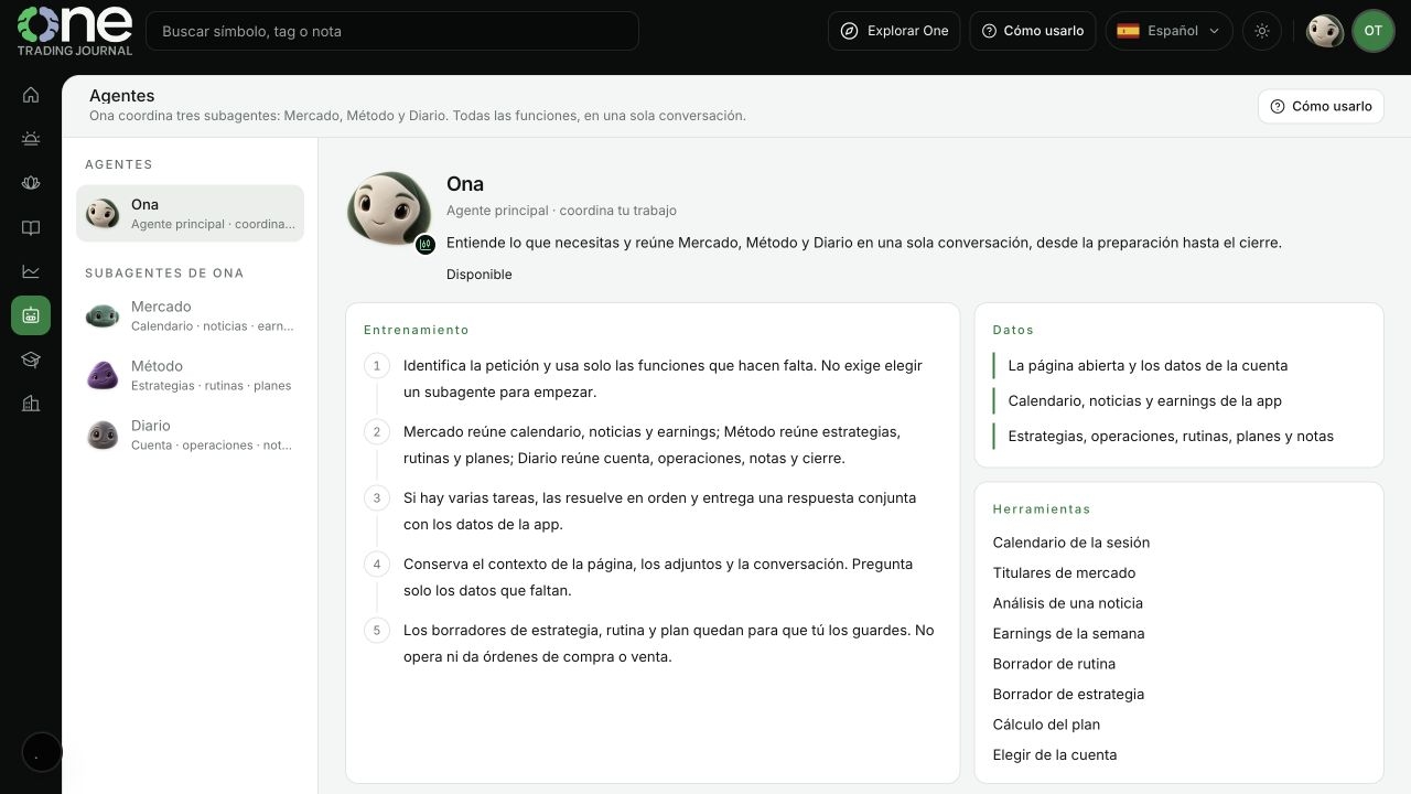 Persona usando Agentes en One Trading Journal