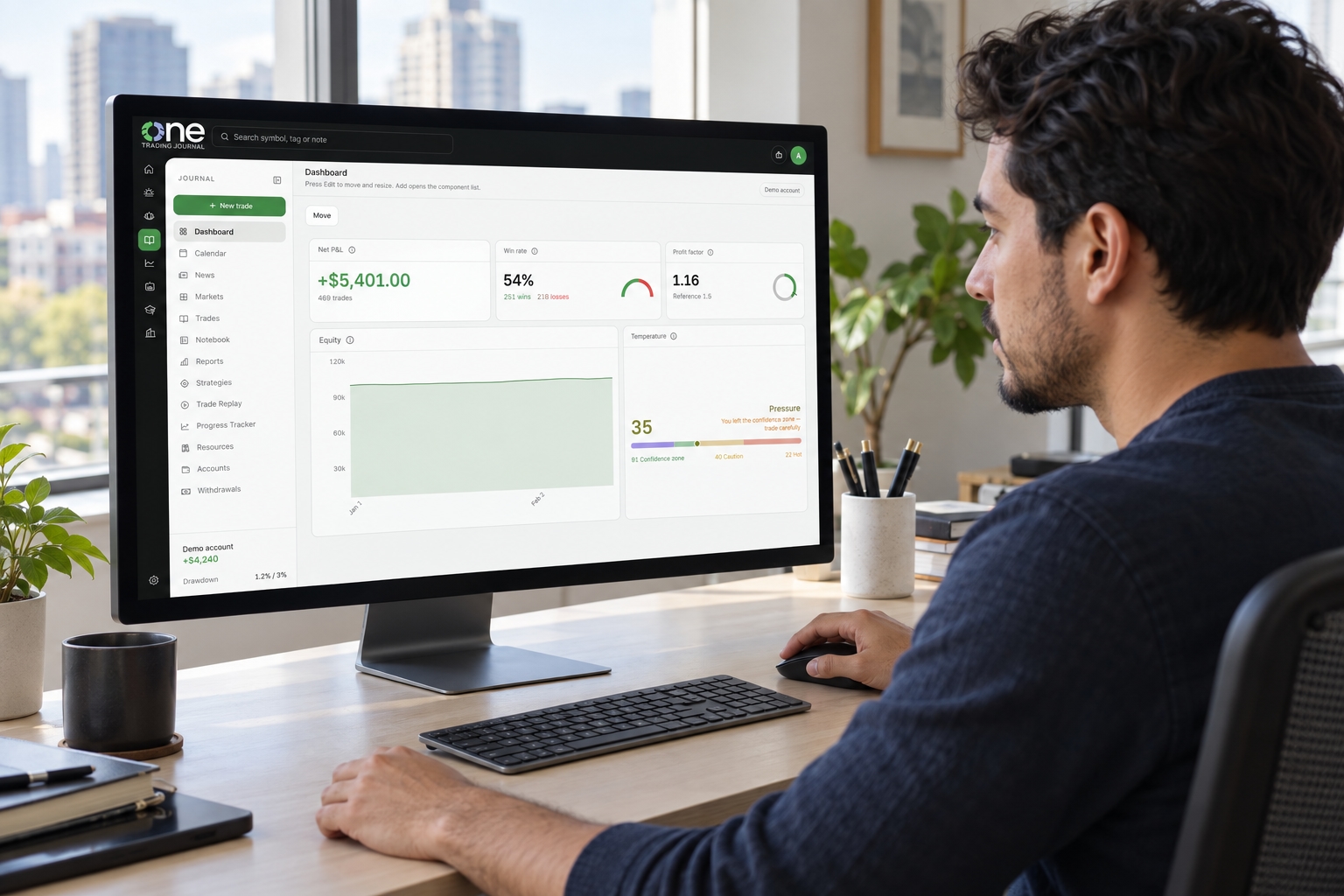 Persona usando Dashboard en One Trading Journal