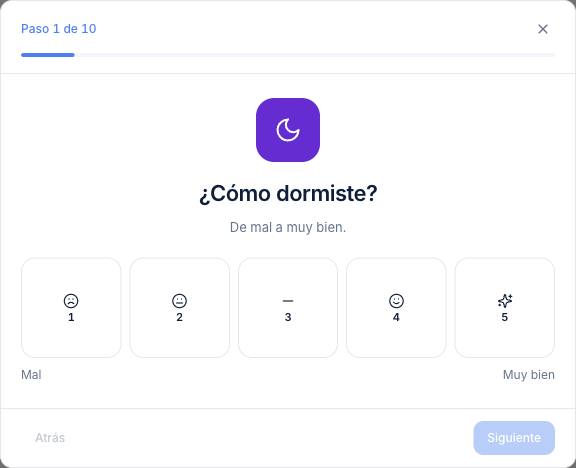 Asistente Empezar el día, en la pregunta de cómo dormiste
